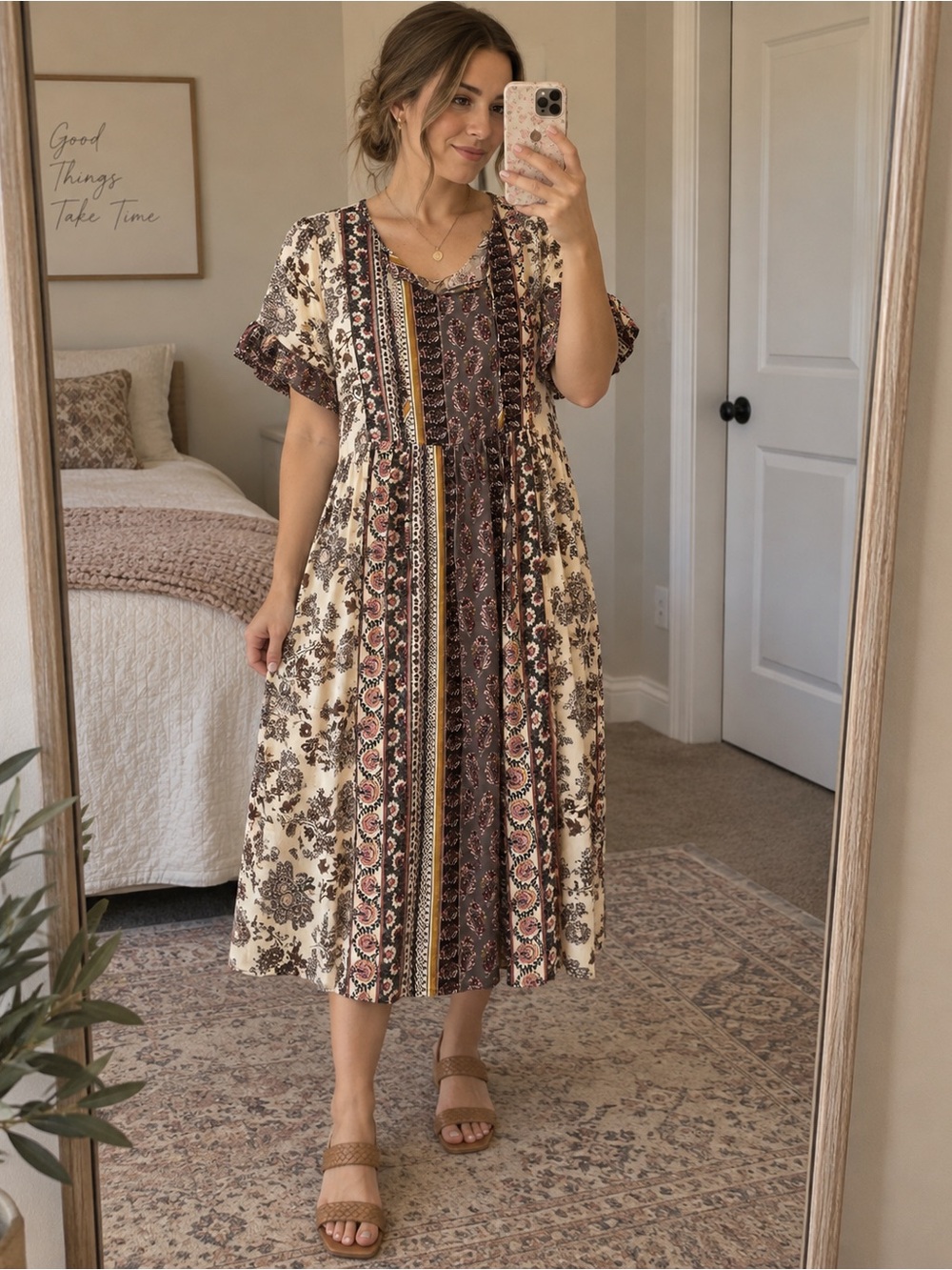Roolee Patchwork Floral Midi Dress